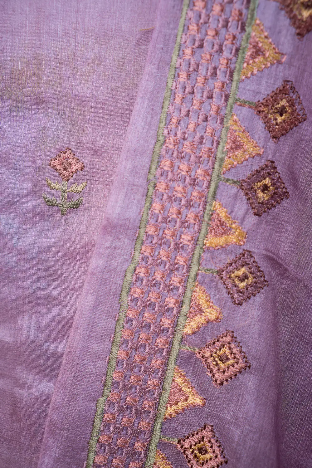 Lavender Embroidered Tussar Silk Suit