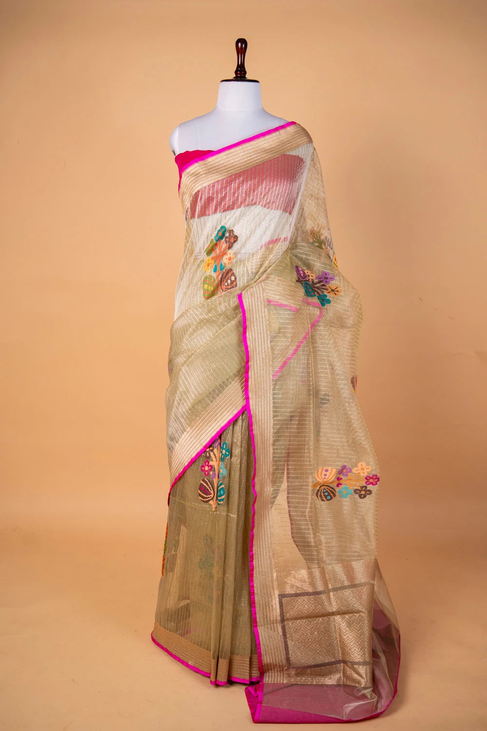 Mehndi Green Handwoven Tissue Net Saree