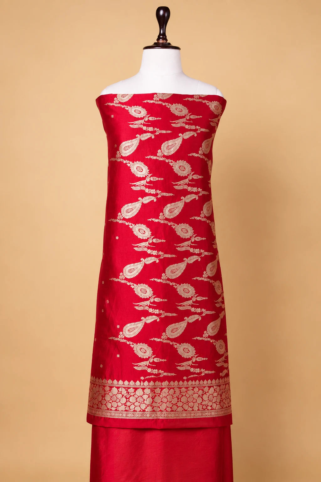 Brick Red Puna Silk Weaving Co-ord Set