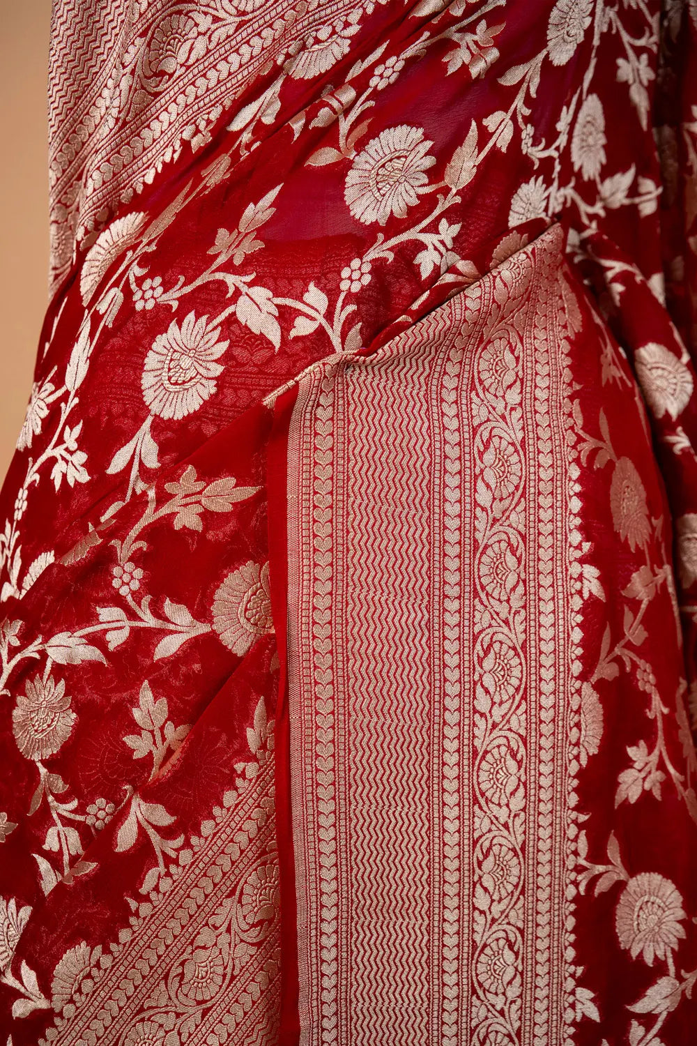 Maroon Red Floral Khaddi Silk Saree