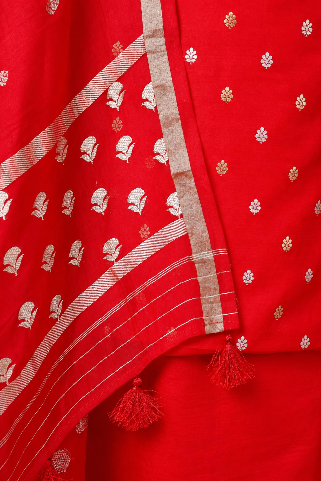 Red handwoven Chiniya Silk Suit Set