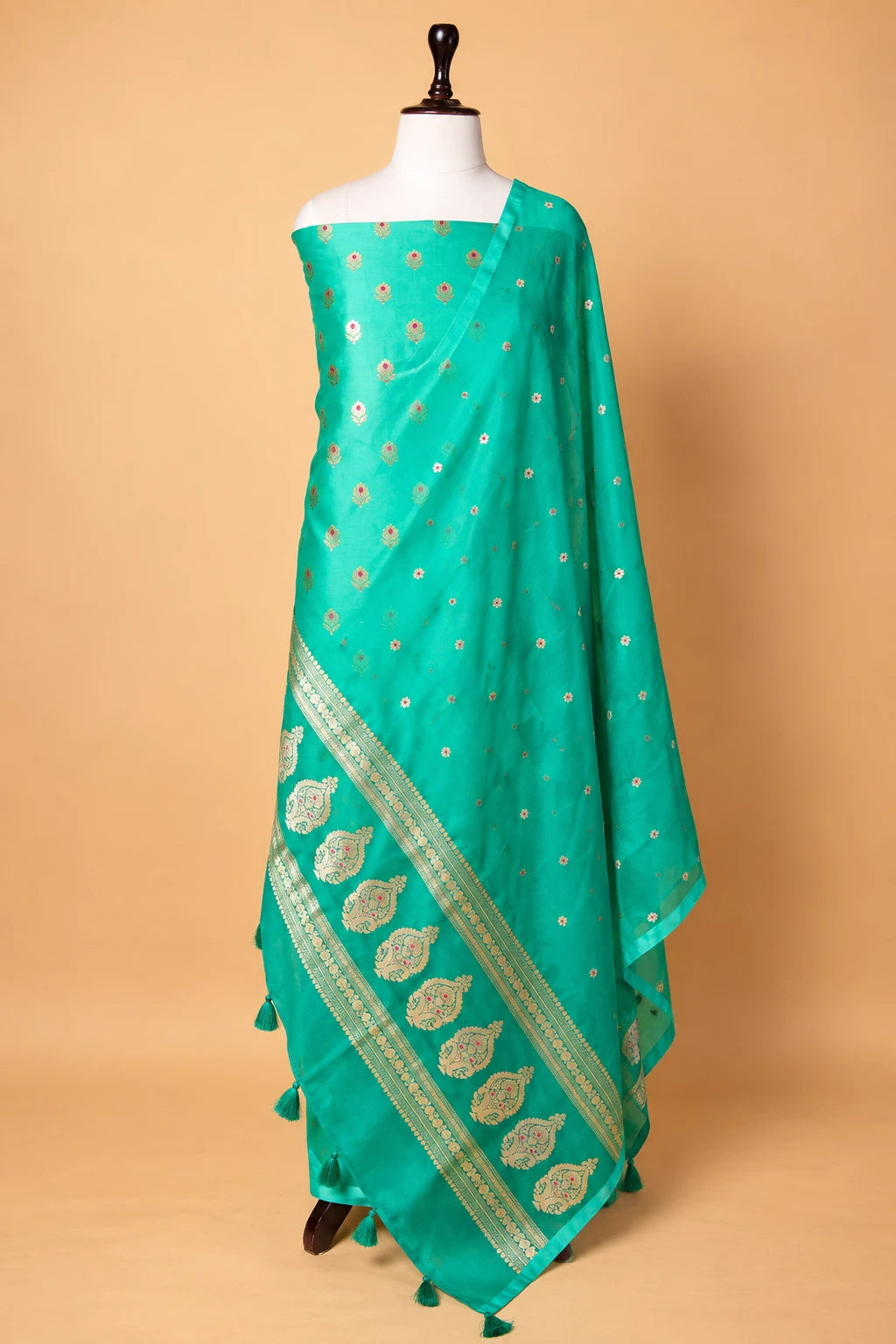 Sea Green Handwoven Chiniya Silk Suit Set