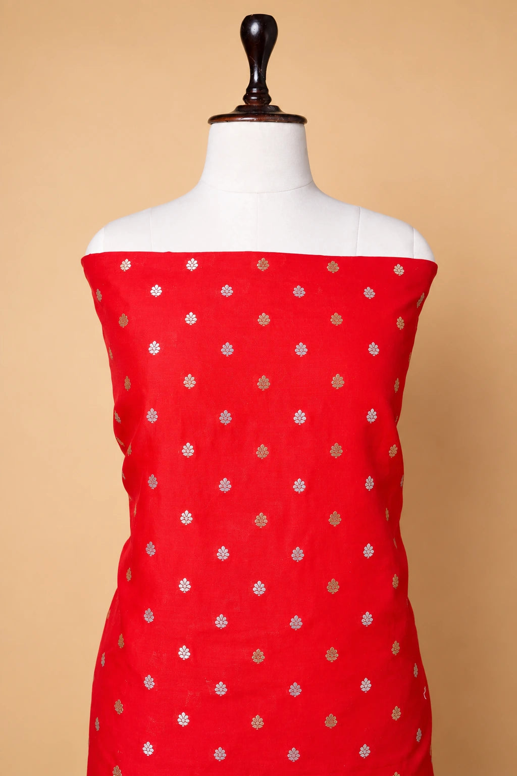 Red handwoven Chiniya Silk Suit Set