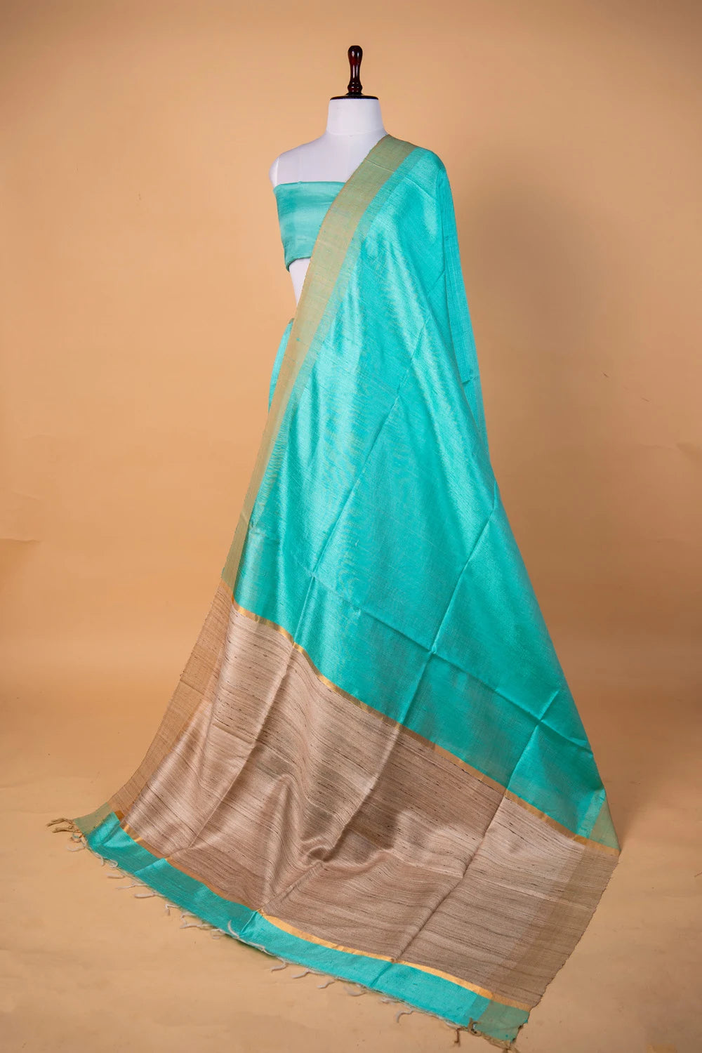 Sea Green Handloom Raw Silk Saree