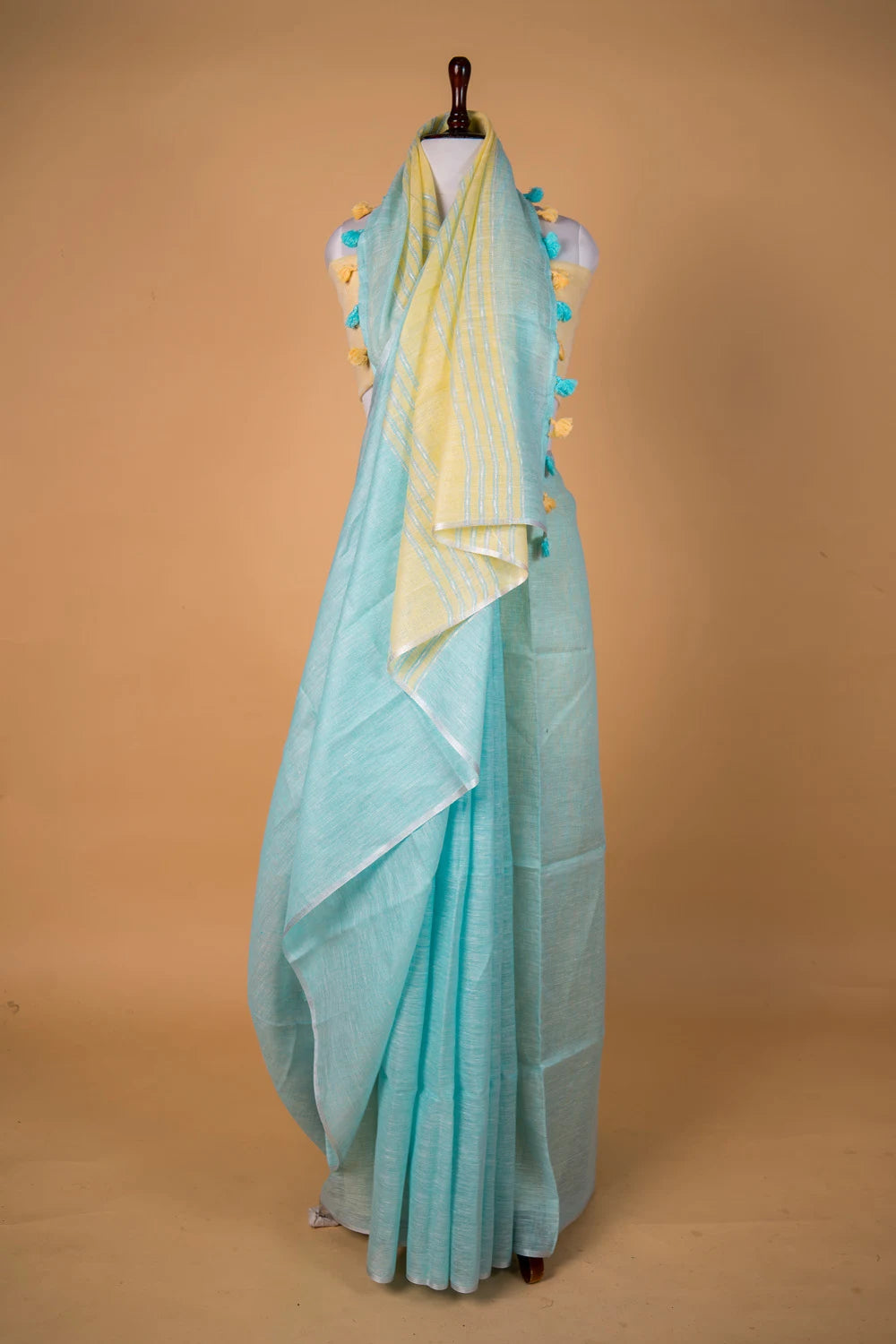 Firozi Blue Pure Linen Saree