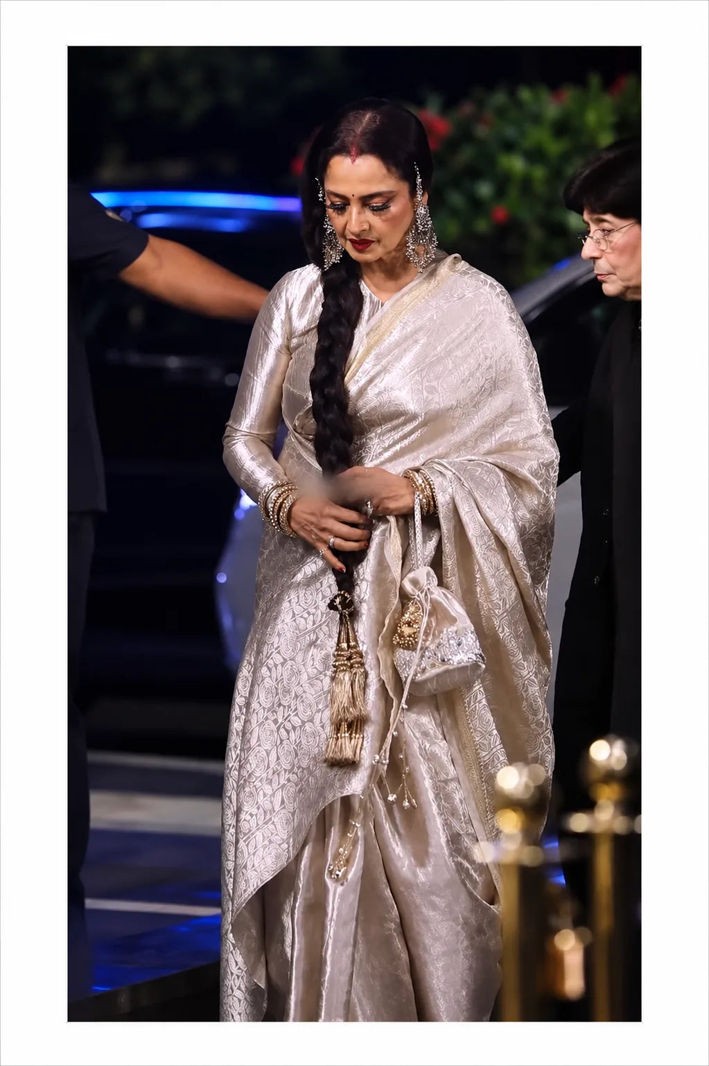 Rekhaji Inspired Silver Tissue Silk Saree