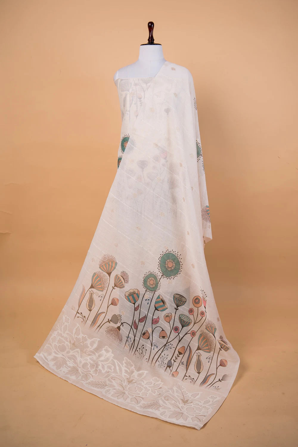 Cream Digital Print Cotton Jamdani Suit