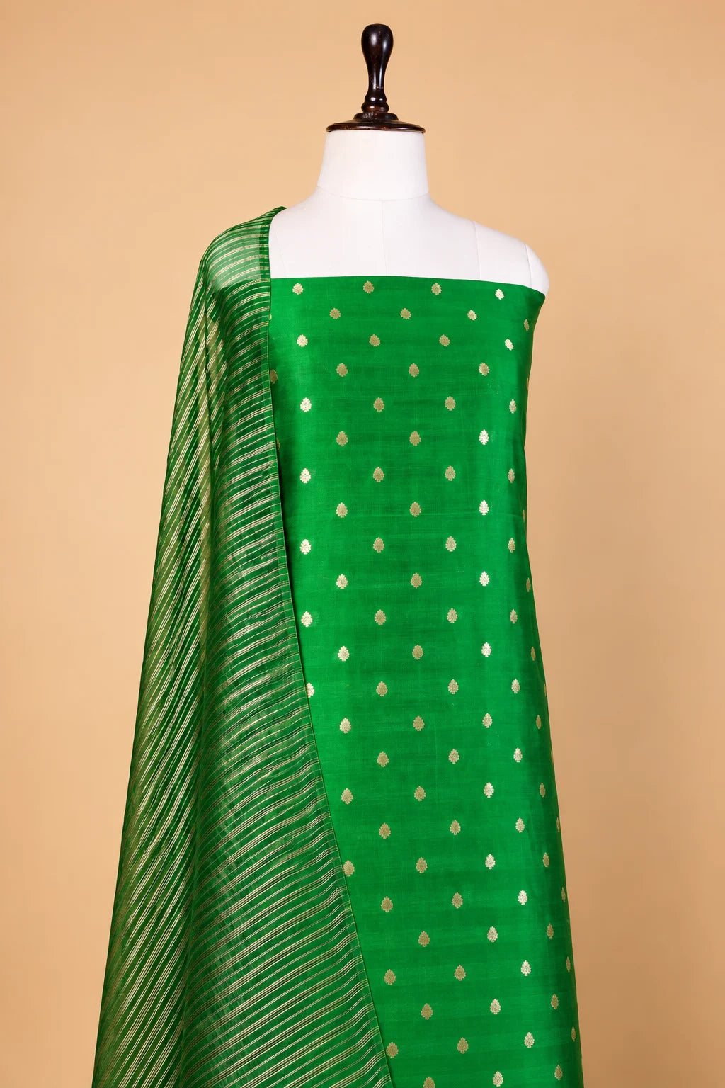 Bottle Green Handwoven Chiniya Silk Suit Set