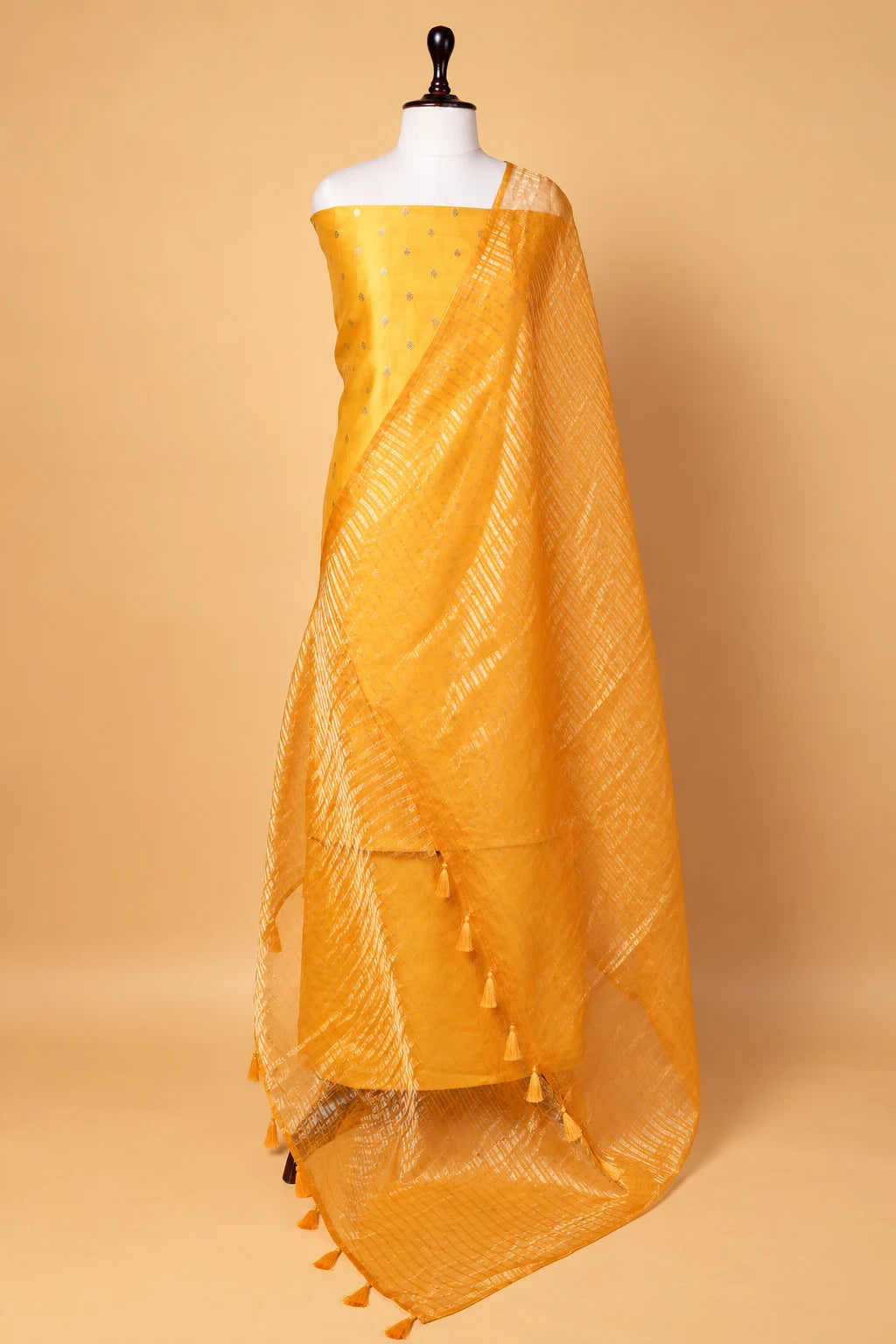 Rich Yellow Handwoven Chiniya Silk Suit Set
