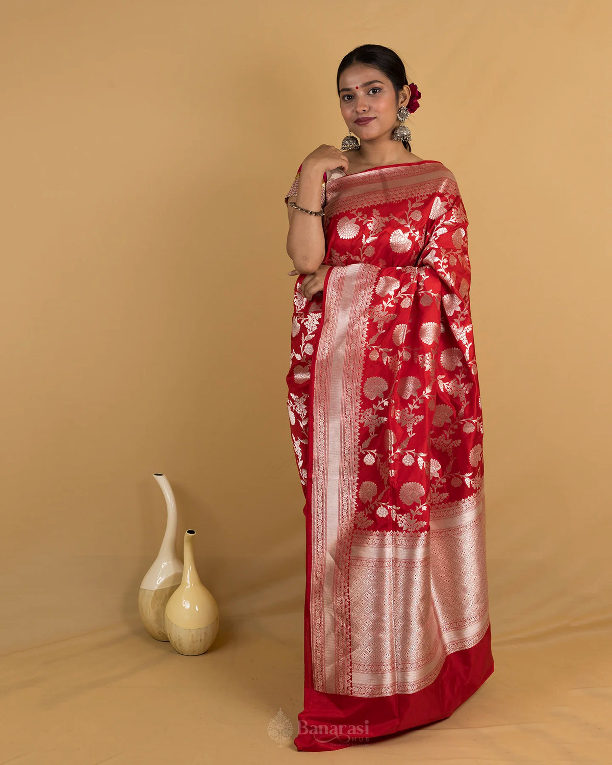 Sinduri Red Rupa Zari Katan Banarasi Silk Saree
