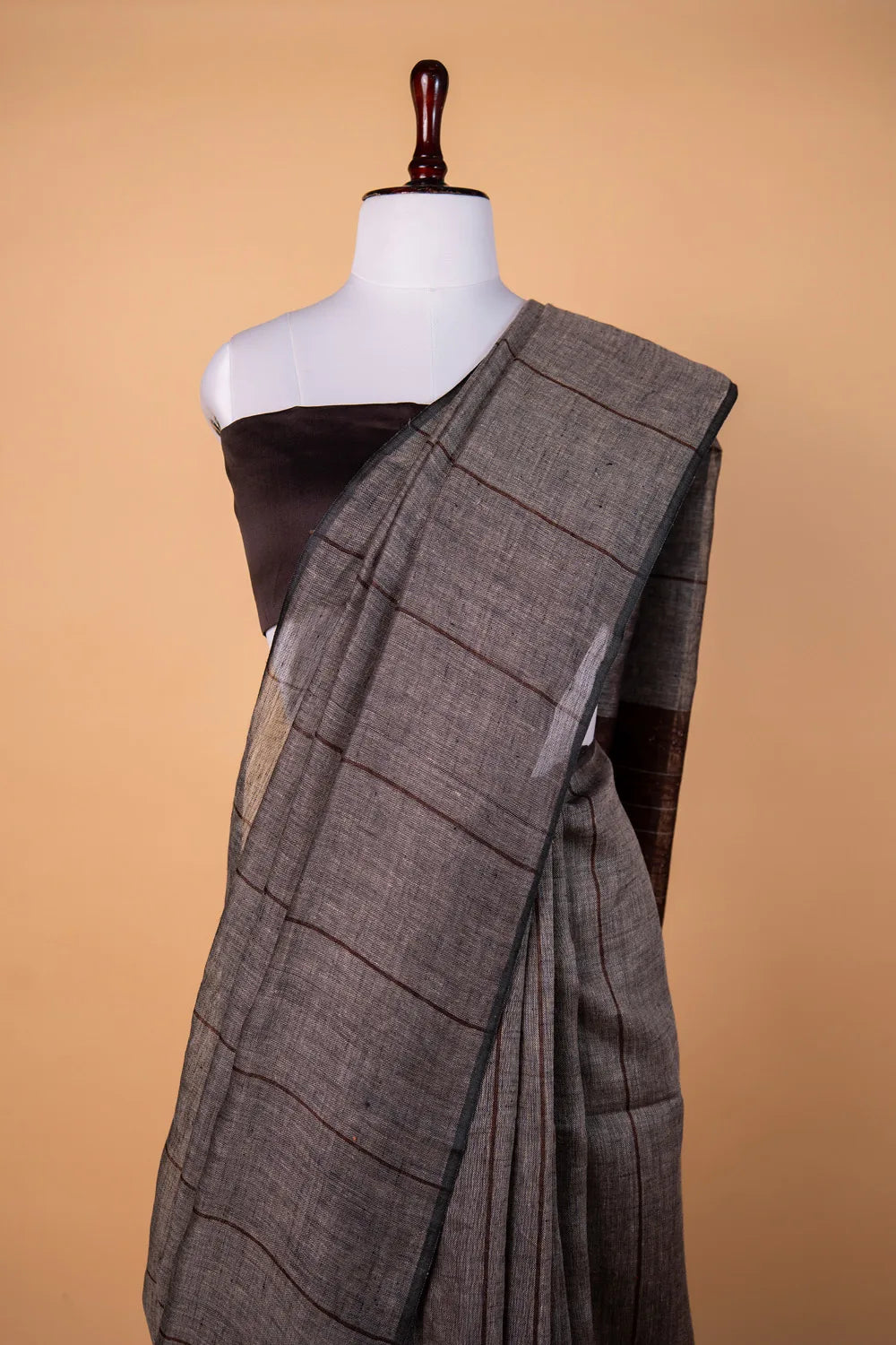 Grey Sequence Pallu Pure Linen Saree