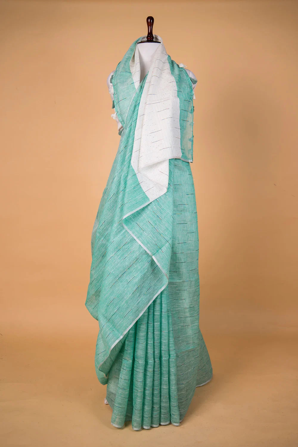 Sea Green Pure Linen Saree