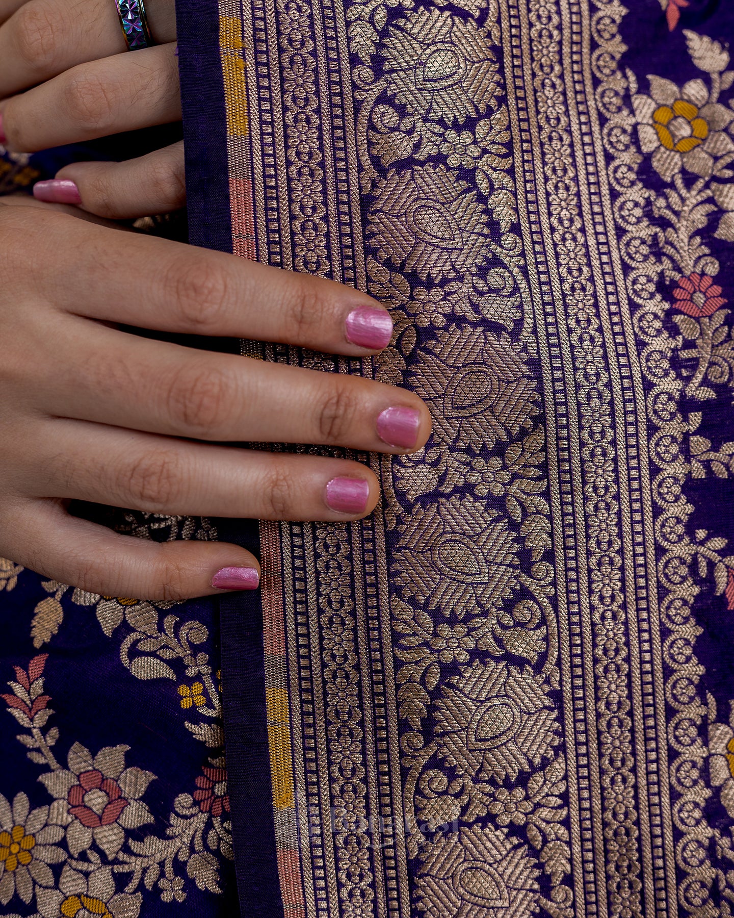 Magenta Floral Meenedar Katan Banarasi Silk Saree