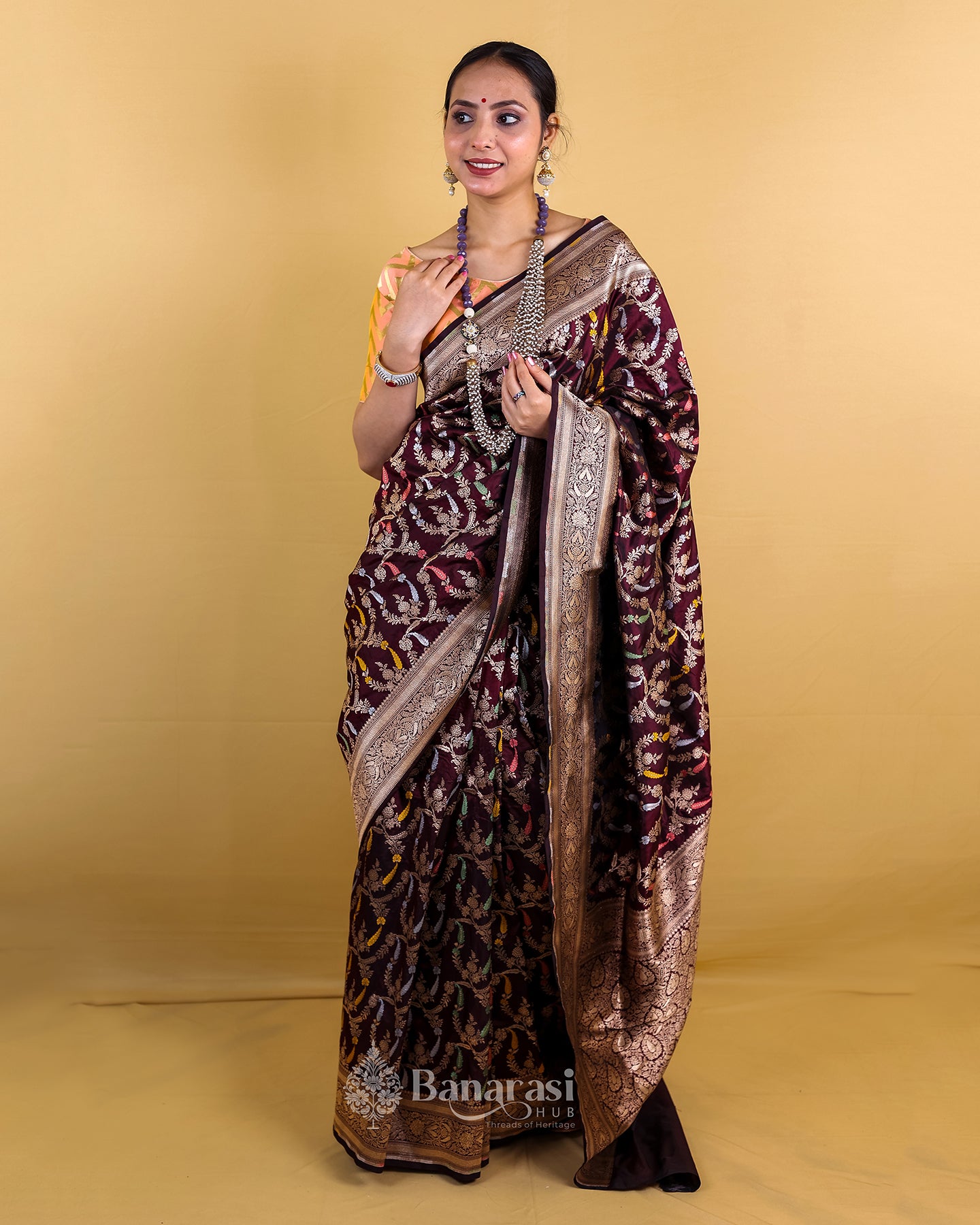 Coffee Brown Handwoven Katan Banarasi Silk Saree