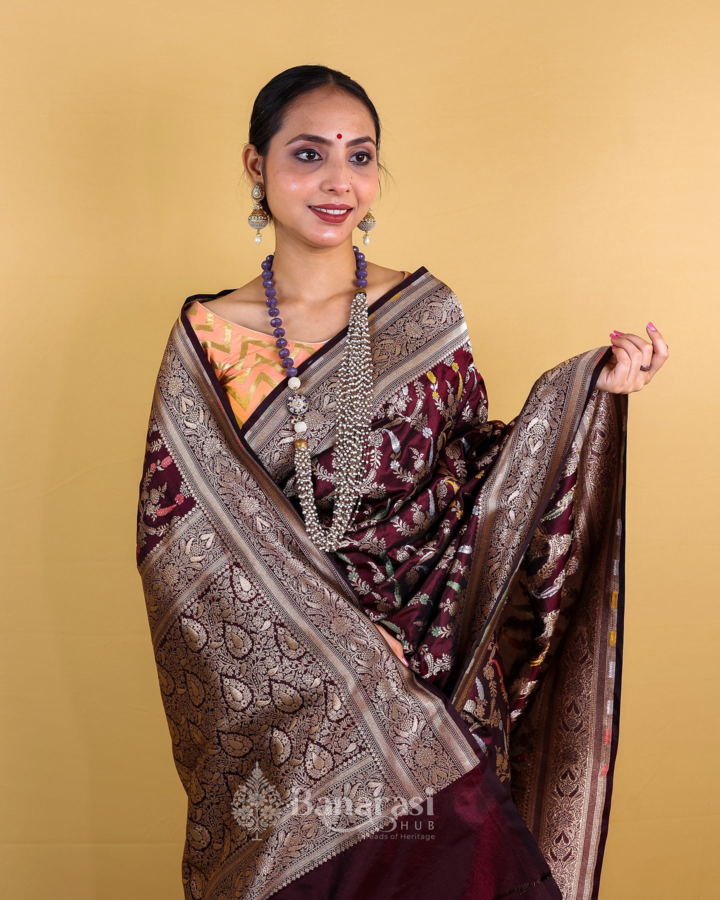 Coffee Brown Handwoven Katan Banarasi Silk Saree