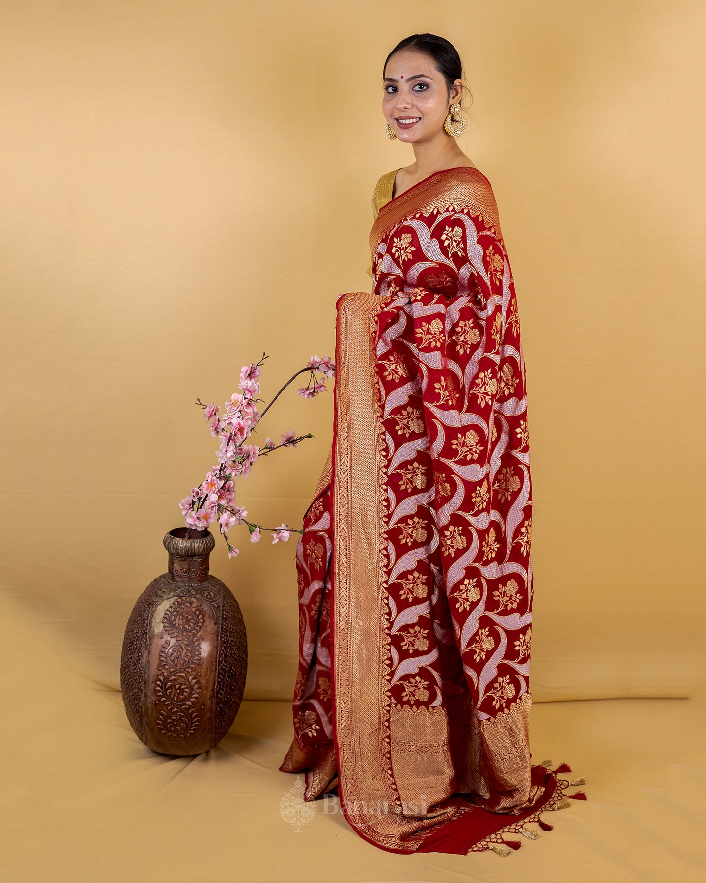 Maroon Sona Rupa Zari Khaddi Banarasi Georgette Silk Saree