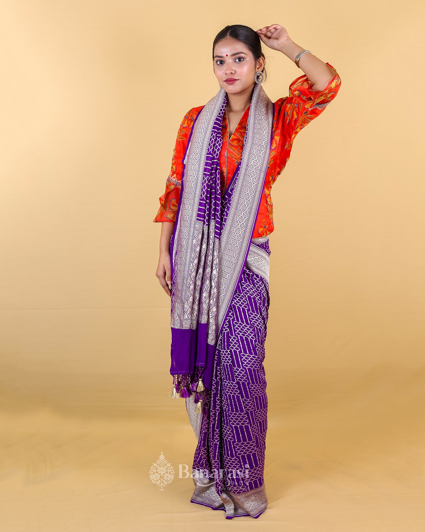 Violet Woven Khaddi Banarasi Georgette Silk Saree