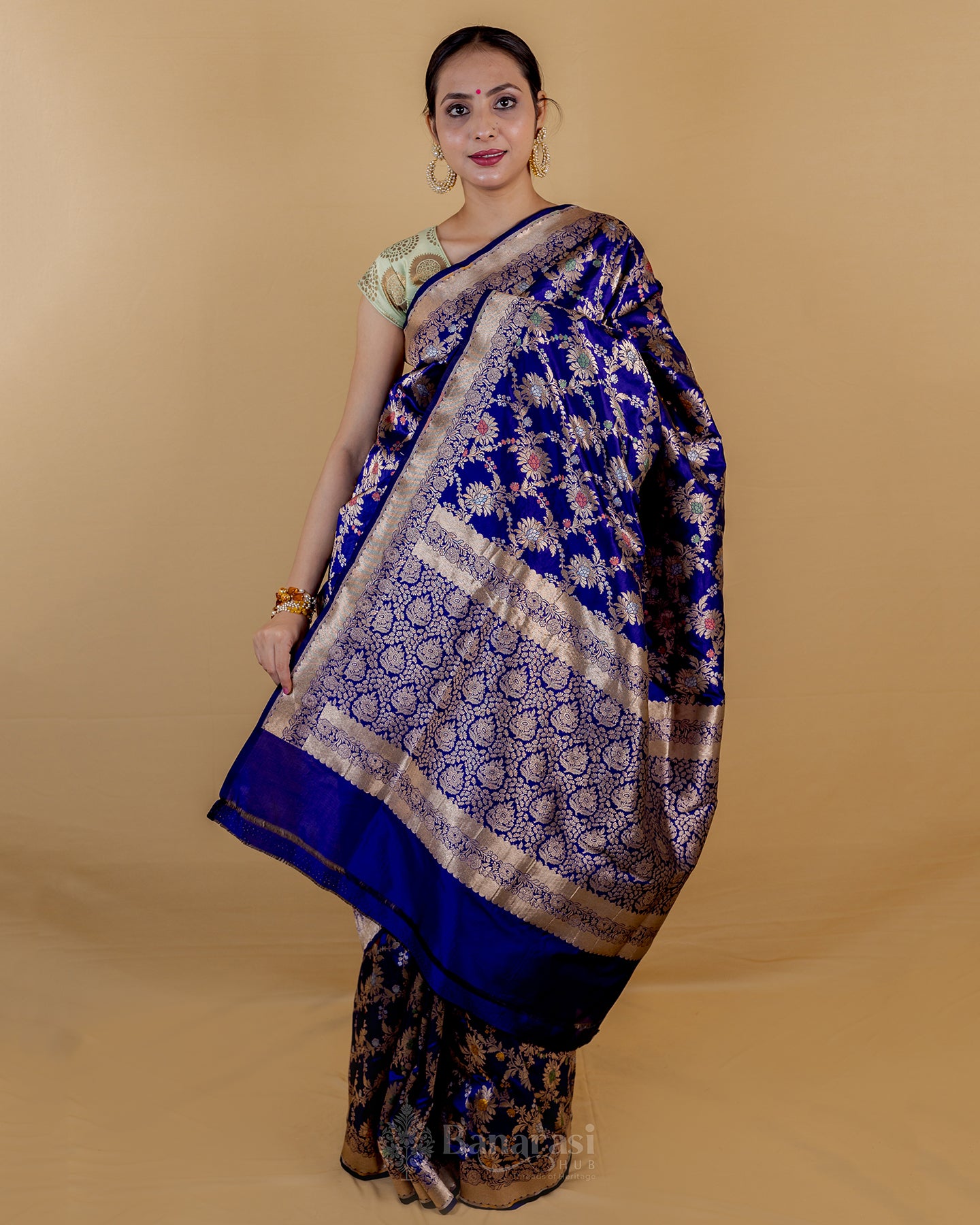 Royal Blue Meenedar Katan Banarasi Silk Saree