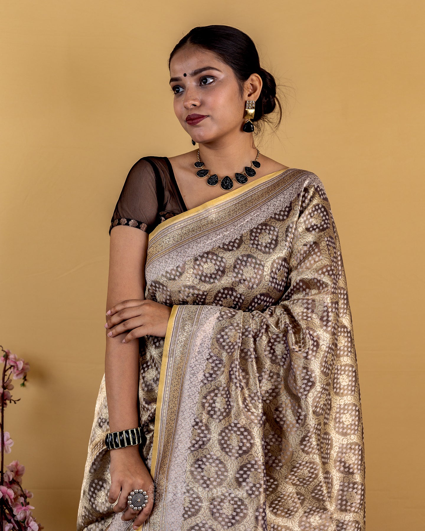 Metallic Grey Woven Tissue Banarasi Silk Saree