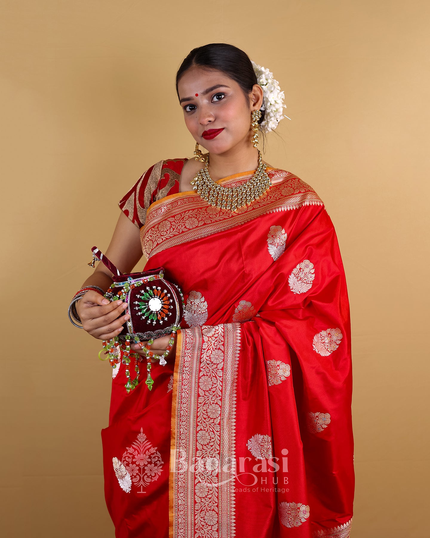 Cherry Red Sona Rupa Kadhua Katan Banarasi Silk Saree