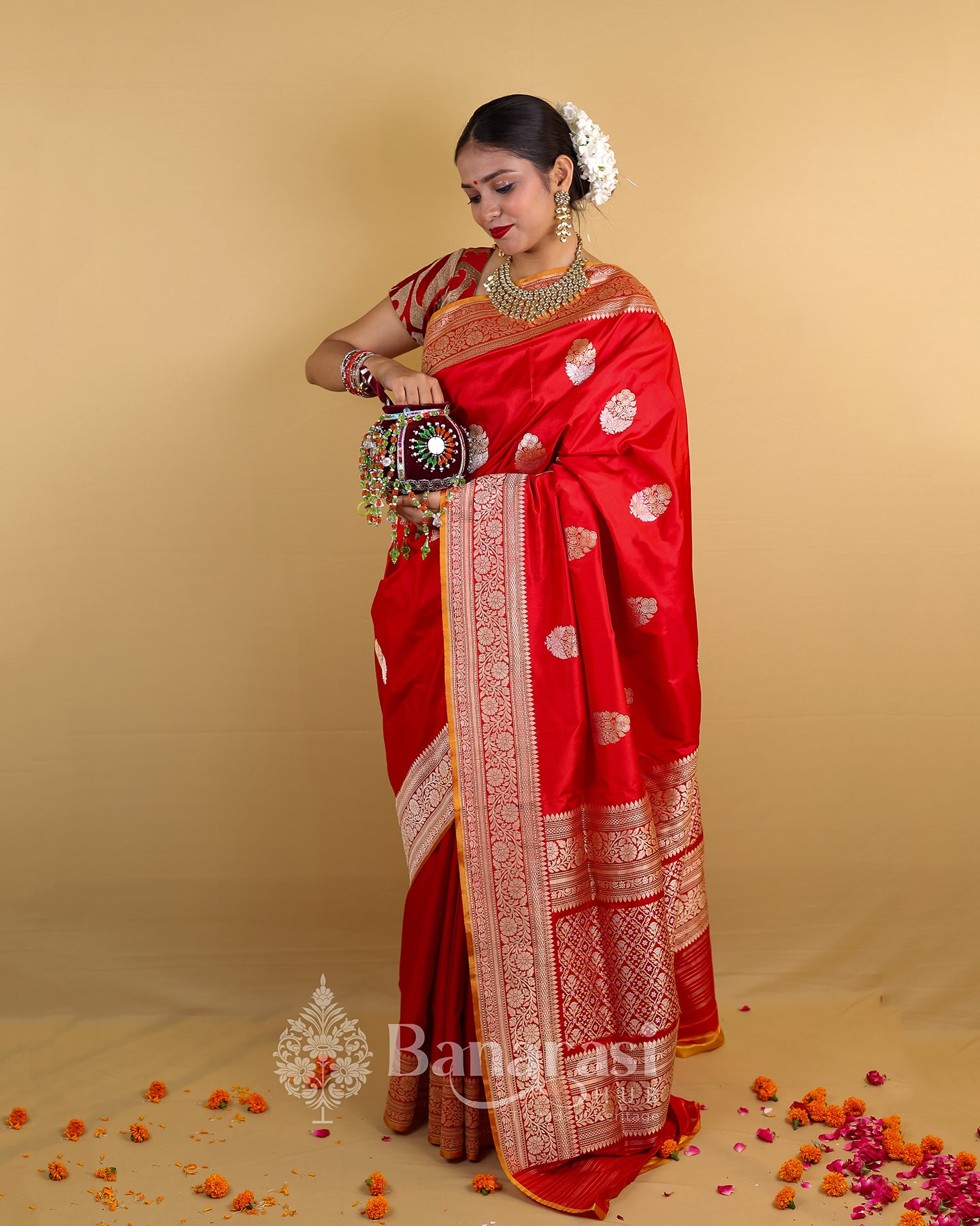 Cherry Red Sona Rupa Kadhua Katan Banarasi Silk Saree