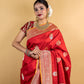 Cherry Red Sona Rupa Kadhua Katan Banarasi Silk Saree