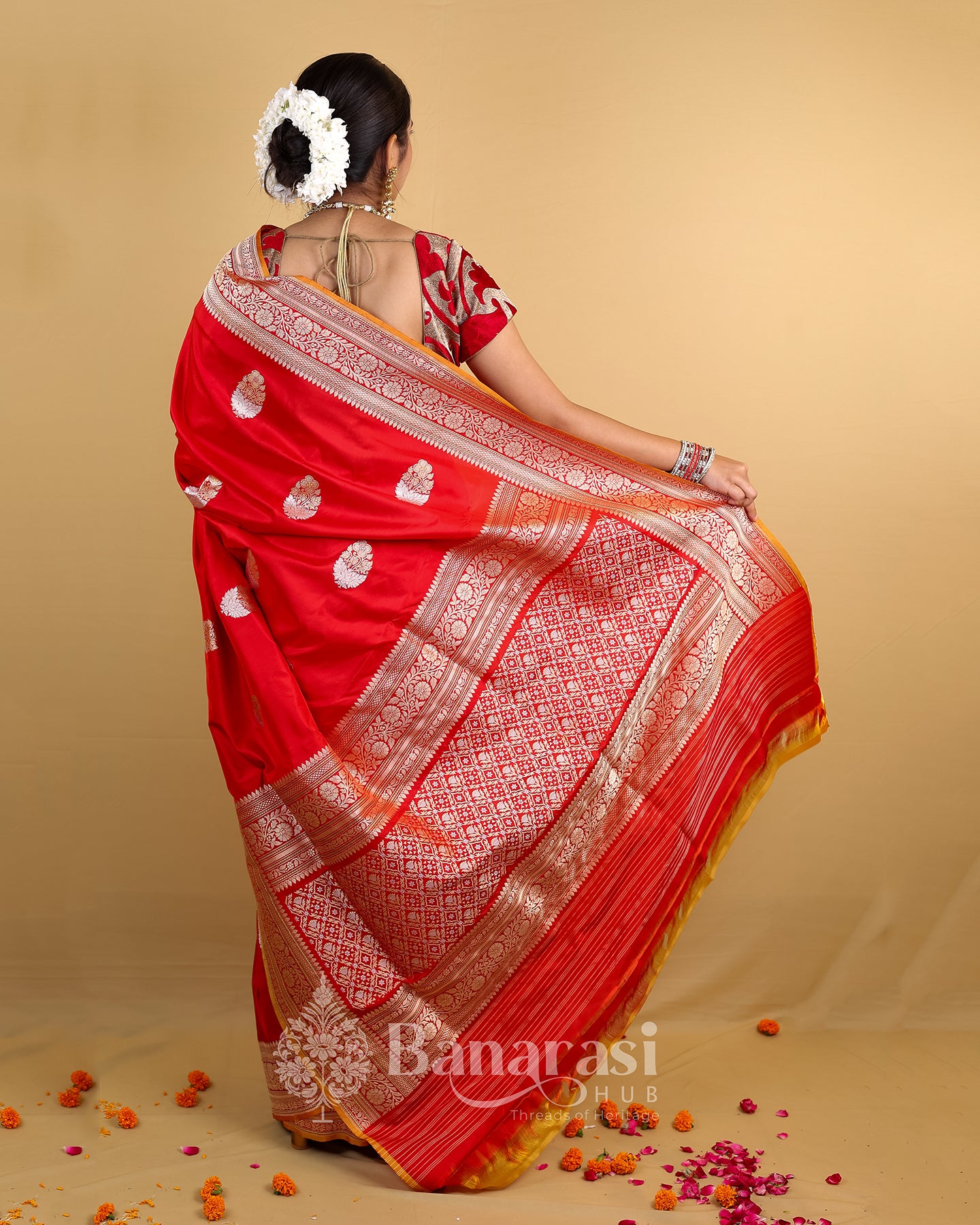 Cherry Red Sona Rupa Kadhua Katan Banarasi Silk Saree