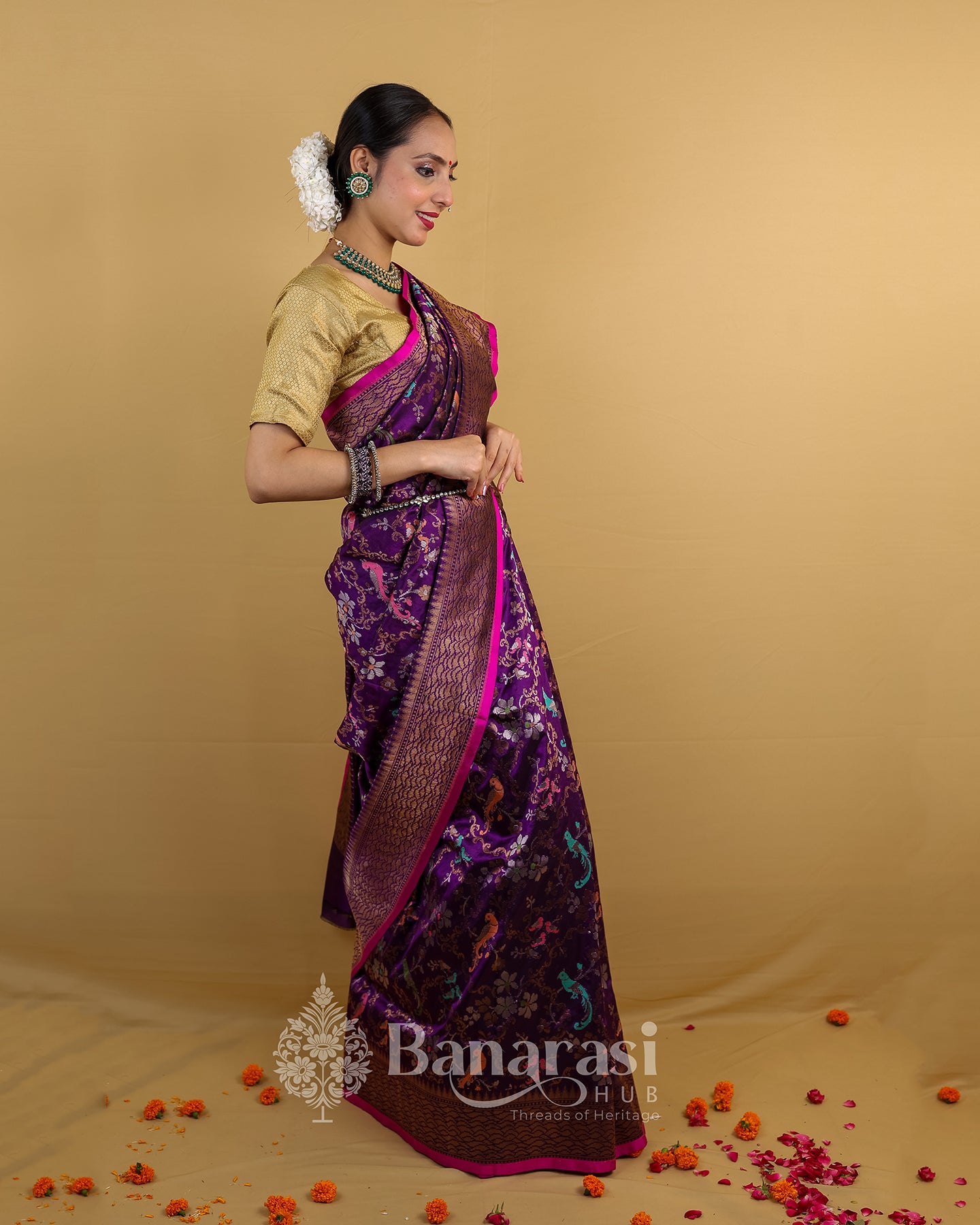 Magenta Multicolor Bird Weaving  Katan Banarasi Silk Saree