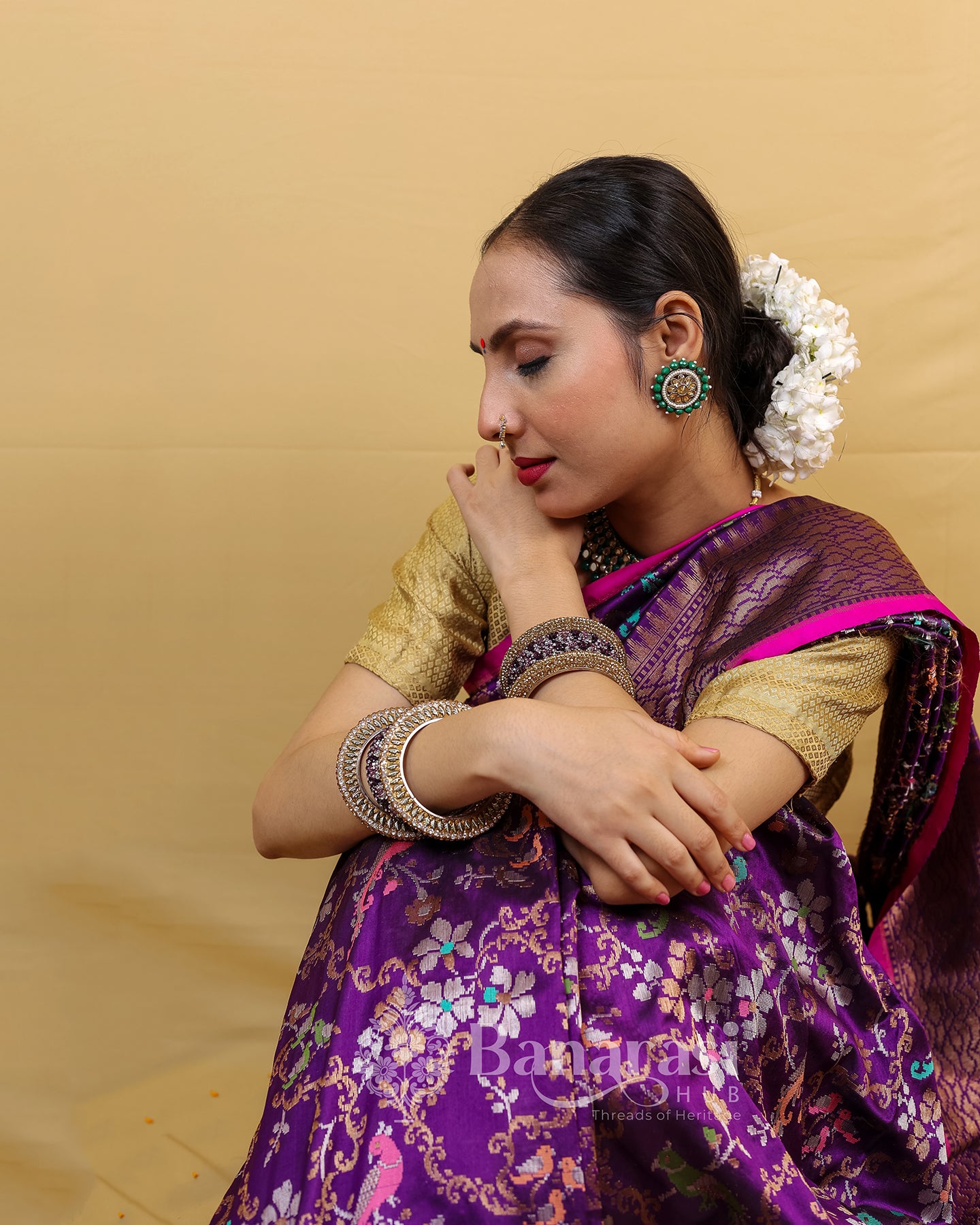 Magenta Multicolor Bird Weaving  Katan Banarasi Silk Saree