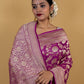 Purple Floral Handwoven Khaddi Banarasi Georgette Silk Saree
