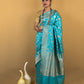 Firozi Blue Meenedar Upada Katan Banarasi Silk Saree