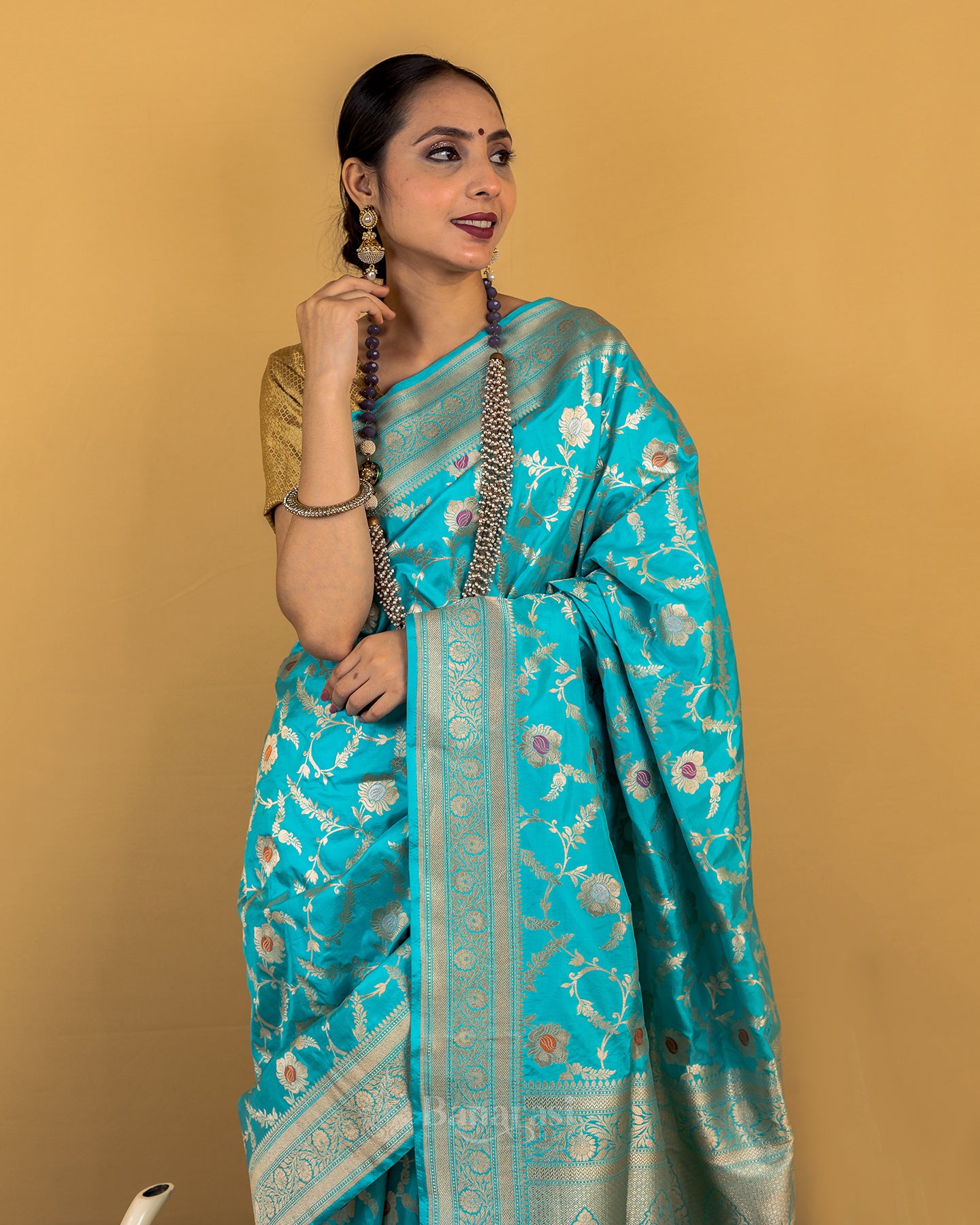 Firozi Blue Meenedar Upada Katan Banarasi Silk Saree