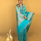 Firozi Blue Meenedar Upada Katan Banarasi Silk Saree