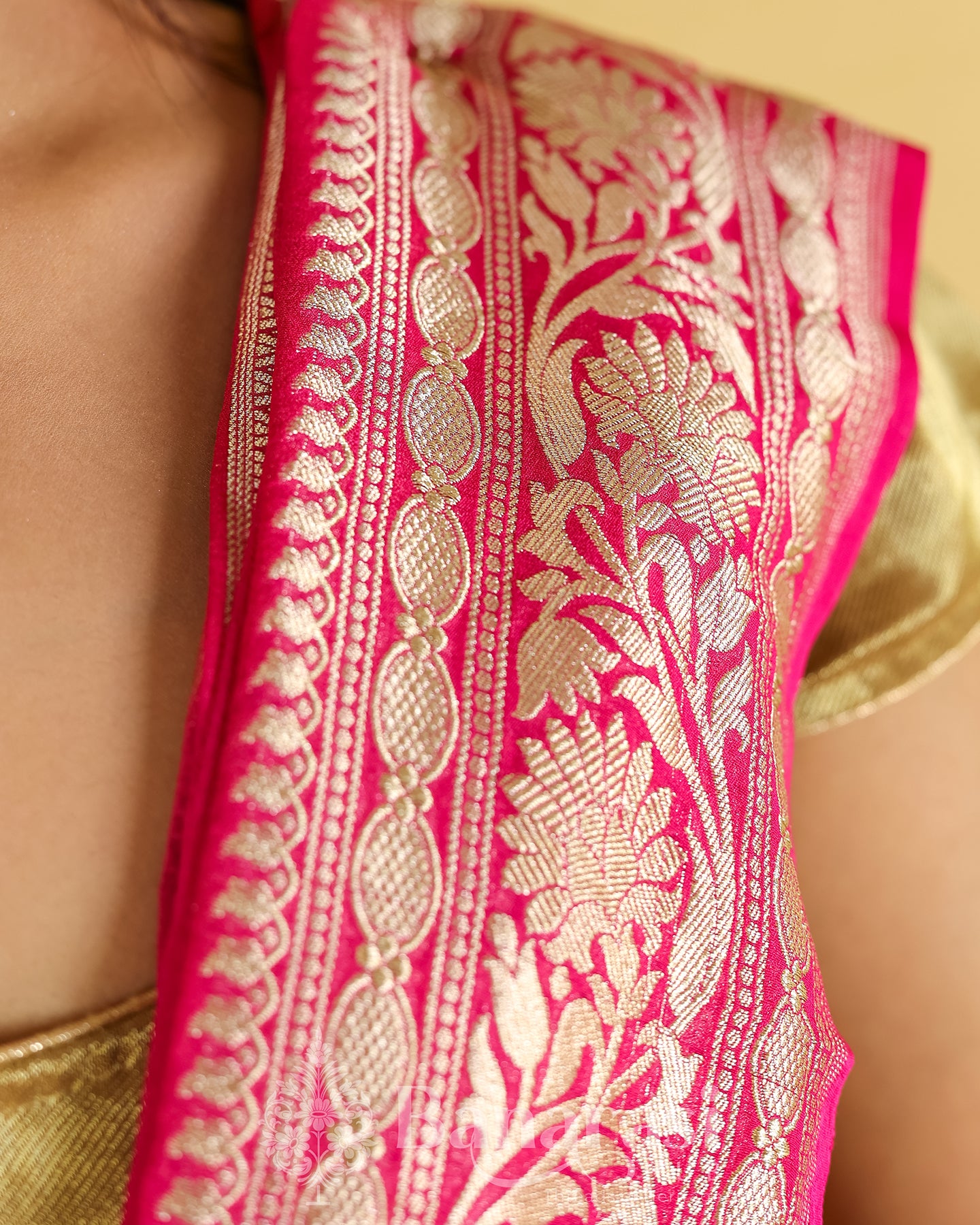 Hot Pink Handwoven Khaddi Banarasi Georgette Silk Saree