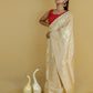 Beige Silver Gold Zari Katan Banarasi Silk Saree