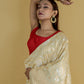 Beige Silver Gold Zari Katan Banarasi Silk Saree