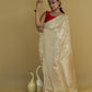 Beige Silver Gold Zari Katan Banarasi Silk Saree