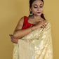 Beige Silver Gold Zari Katan Banarasi Silk Saree