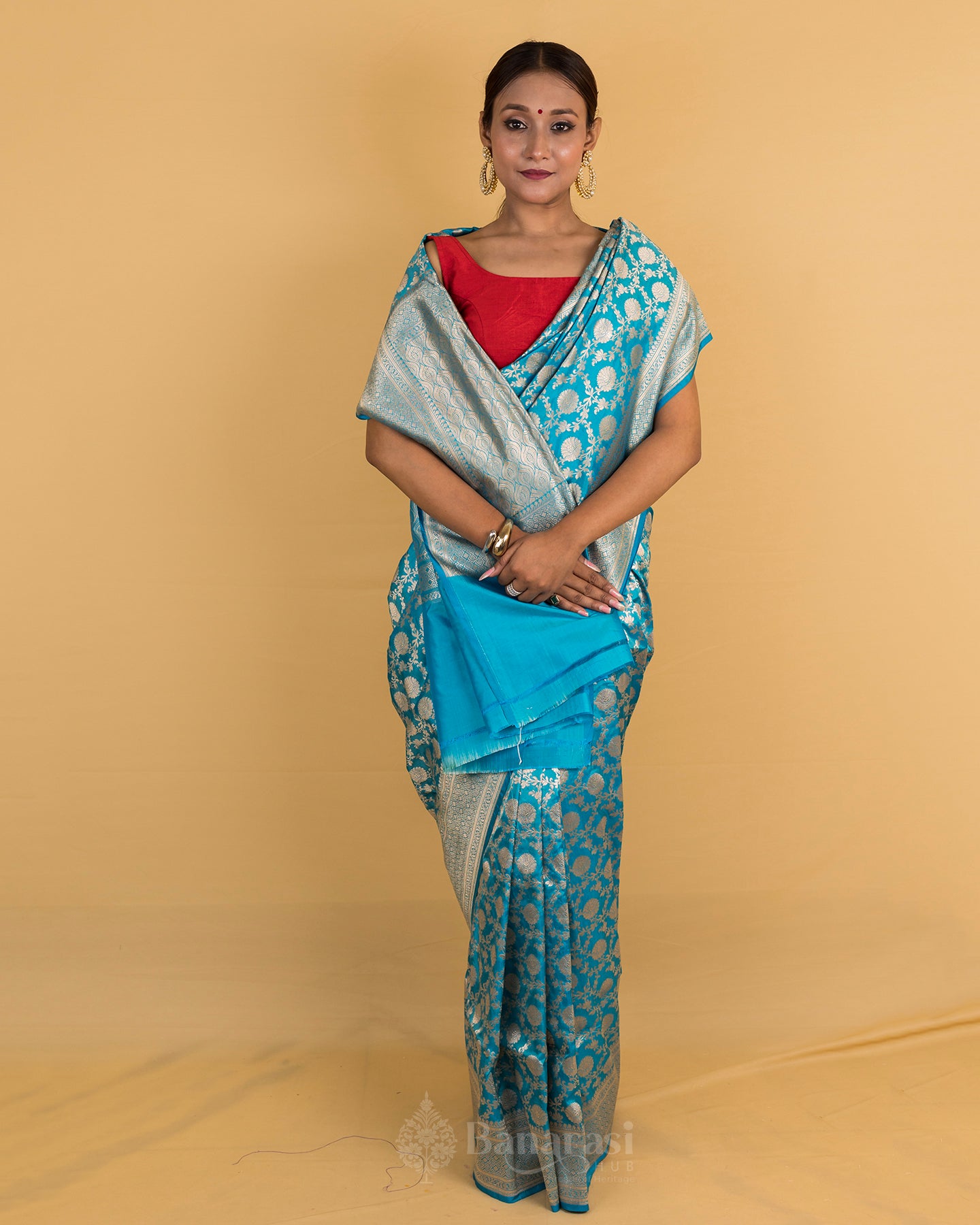 Ocean Blue Uppada Katan Banarasi Silk Saree