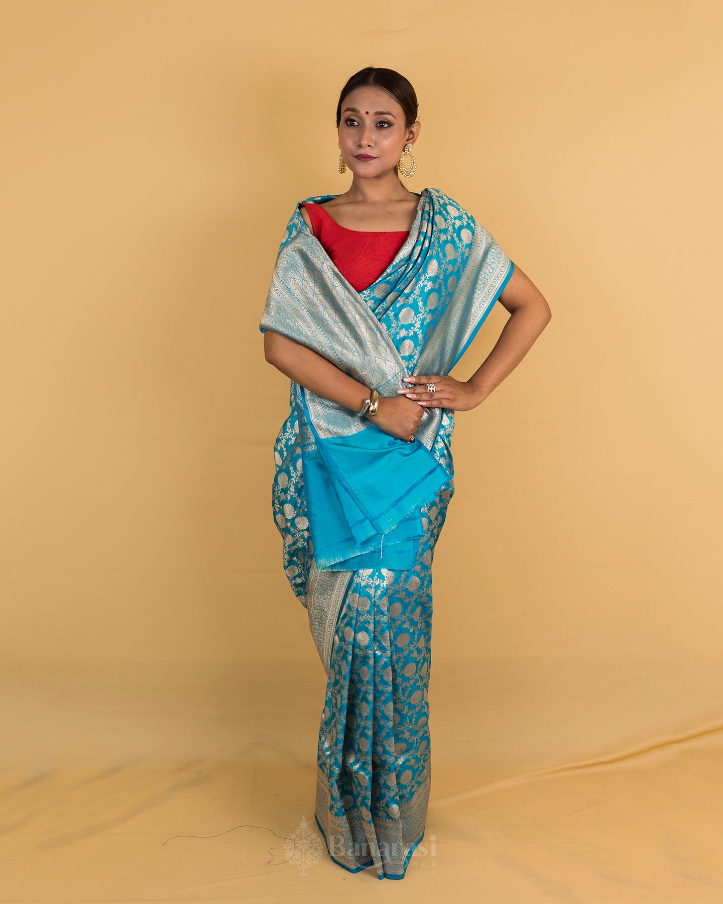 Ocean Blue Uppada Katan Banarasi Silk Saree