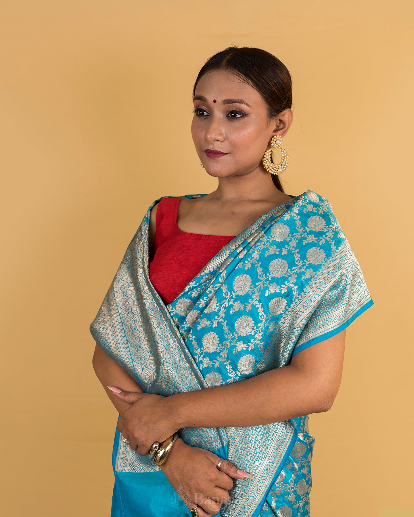 Ocean Blue Uppada Katan Banarasi Silk Saree