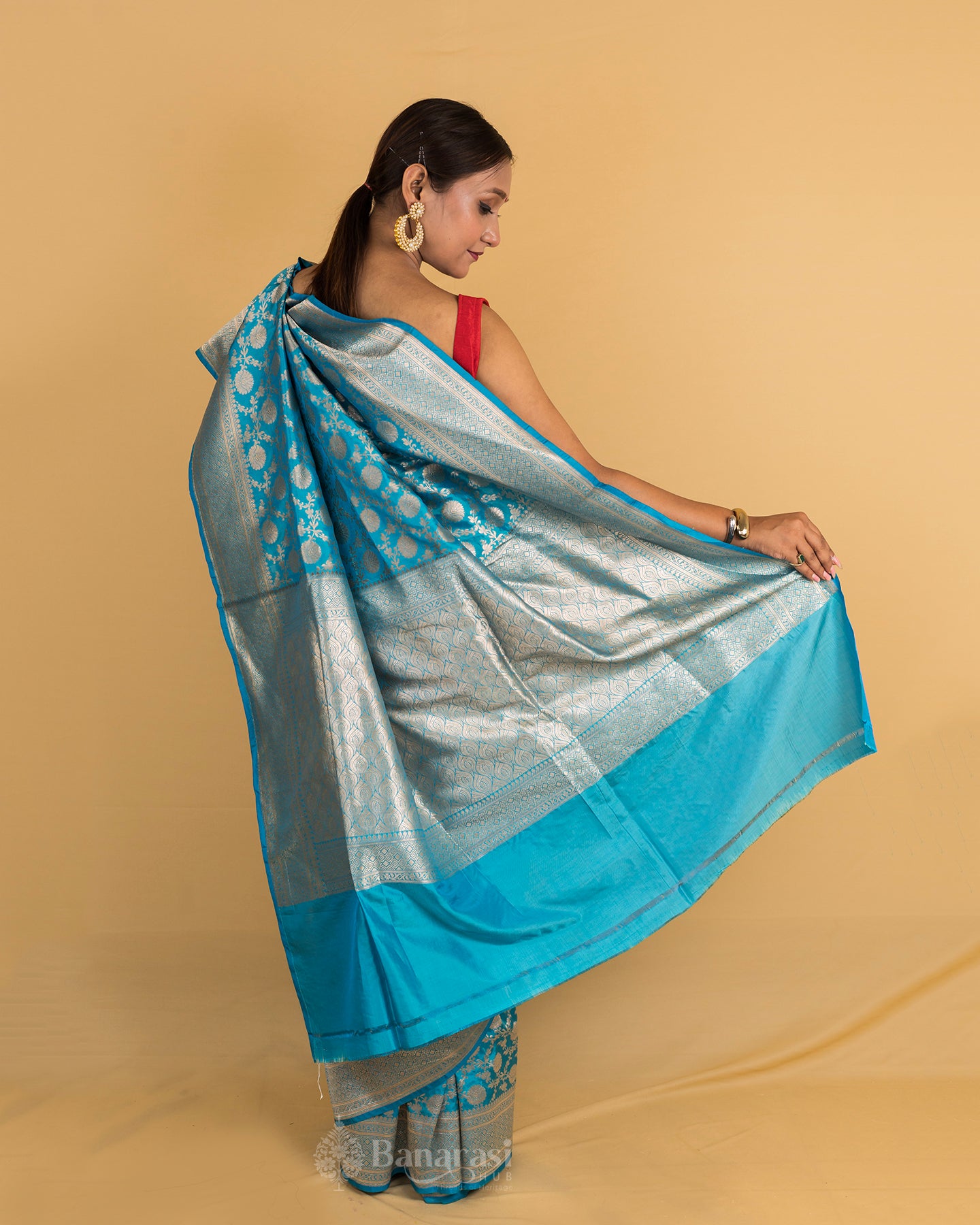 Ocean Blue Uppada Katan Banarasi Silk Saree