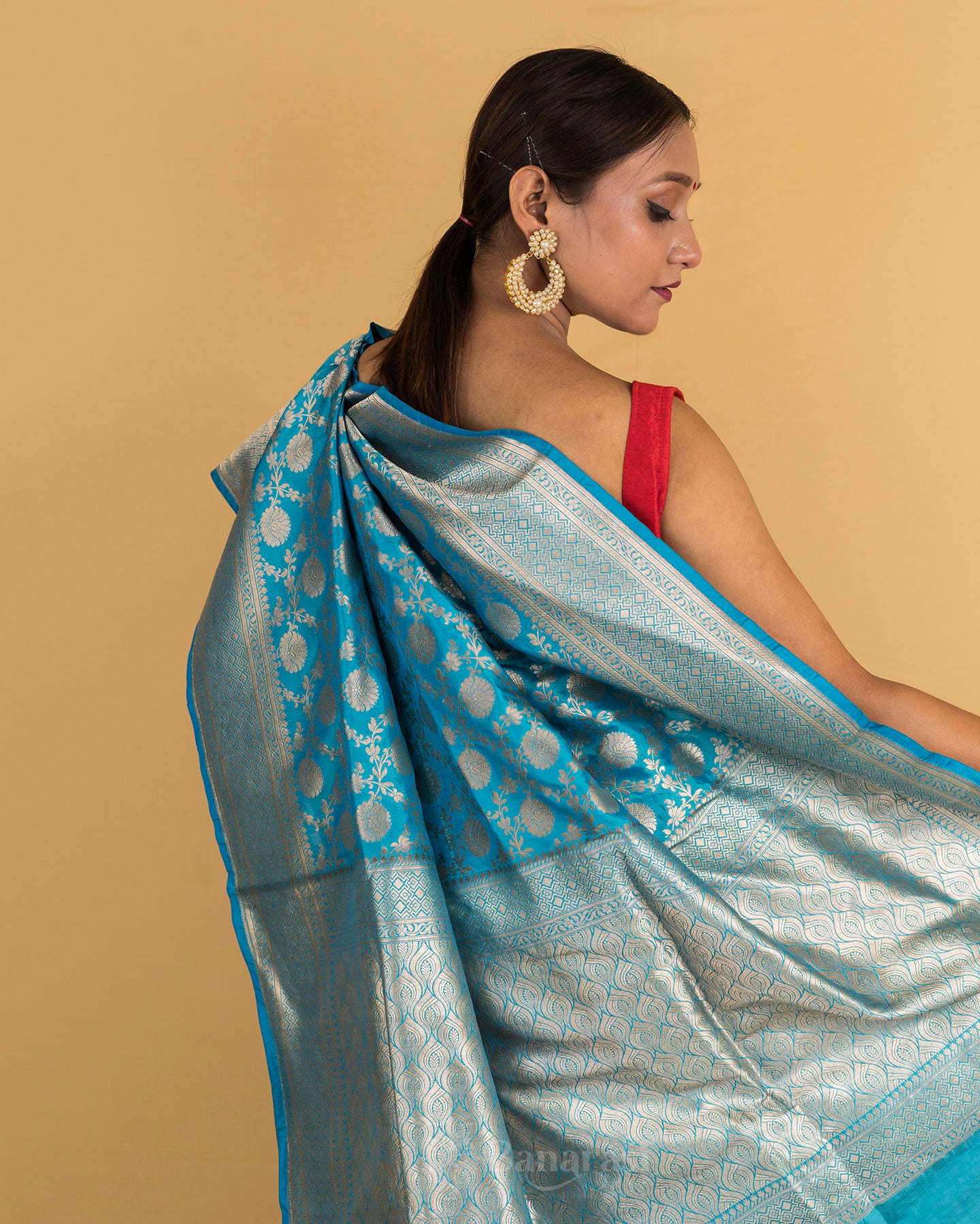 Ocean Blue Uppada Katan Banarasi Silk Saree