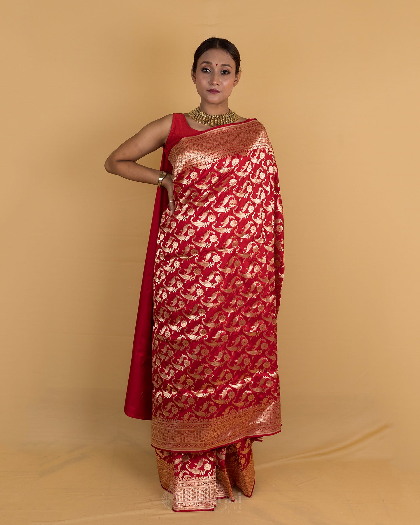 Ethnic Red Katan Banarasi Silk Saree