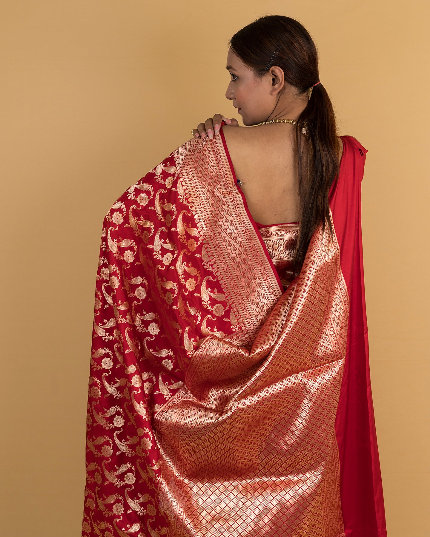 Ethnic Red Katan Banarasi Silk Saree