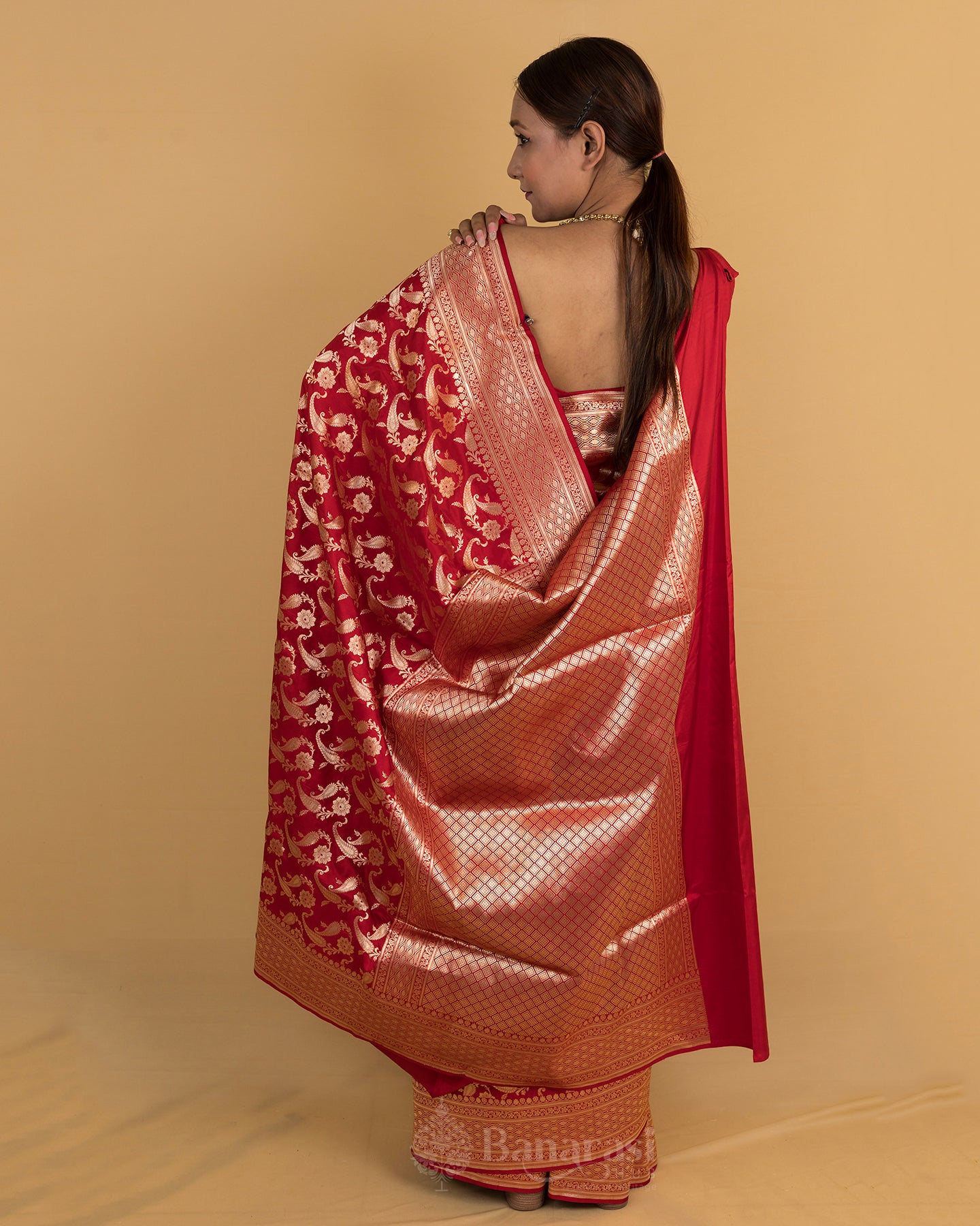 Ethnic Red Katan Banarasi Silk Saree