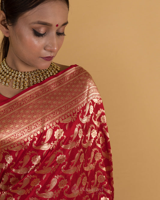 Ethnic Red Katan Banarasi Silk Saree