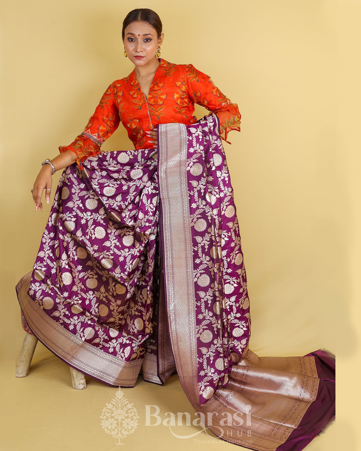 Plum Handwoven Katan Banarasi Silk Saree