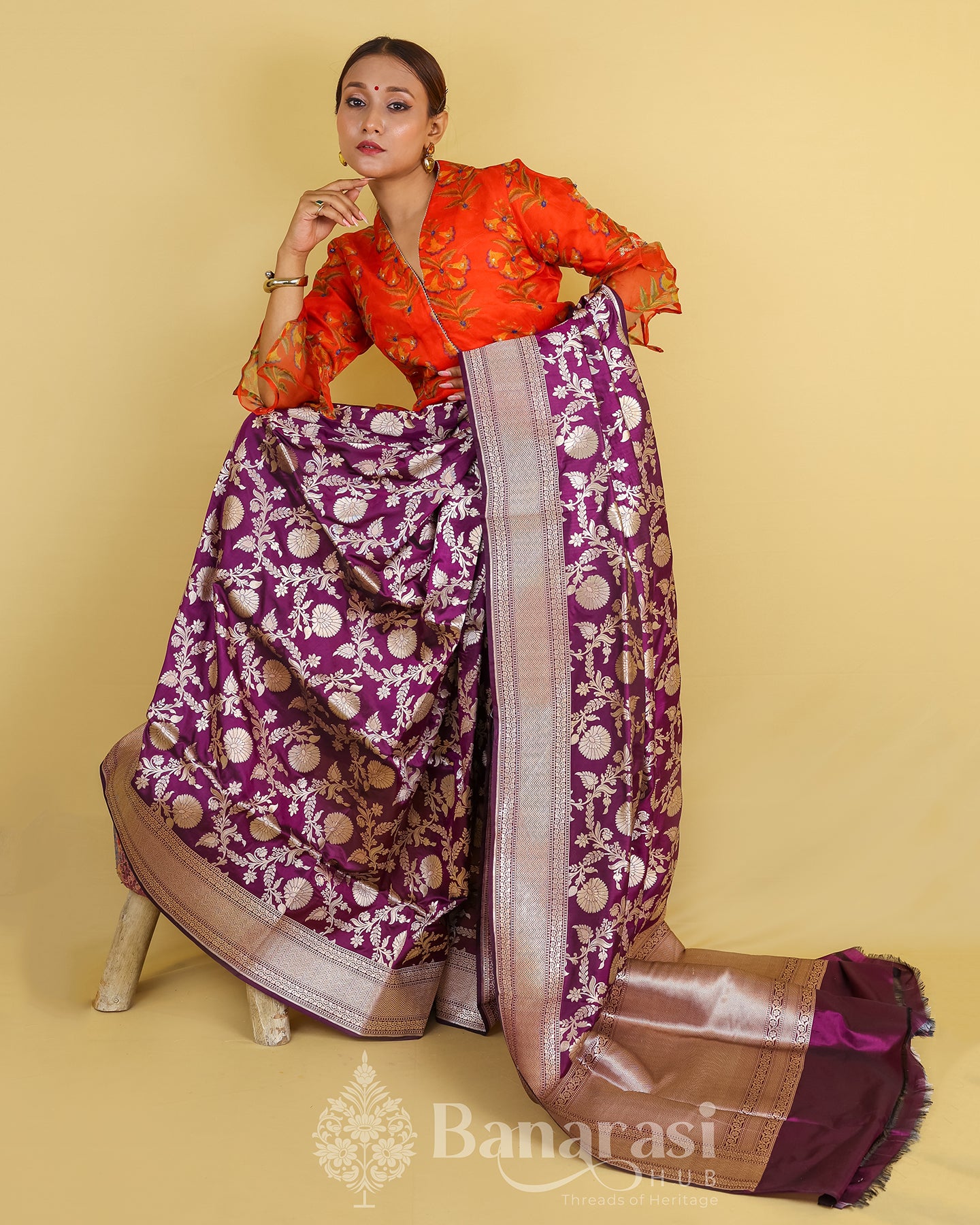 Plum Handwoven Katan Banarasi Silk Saree