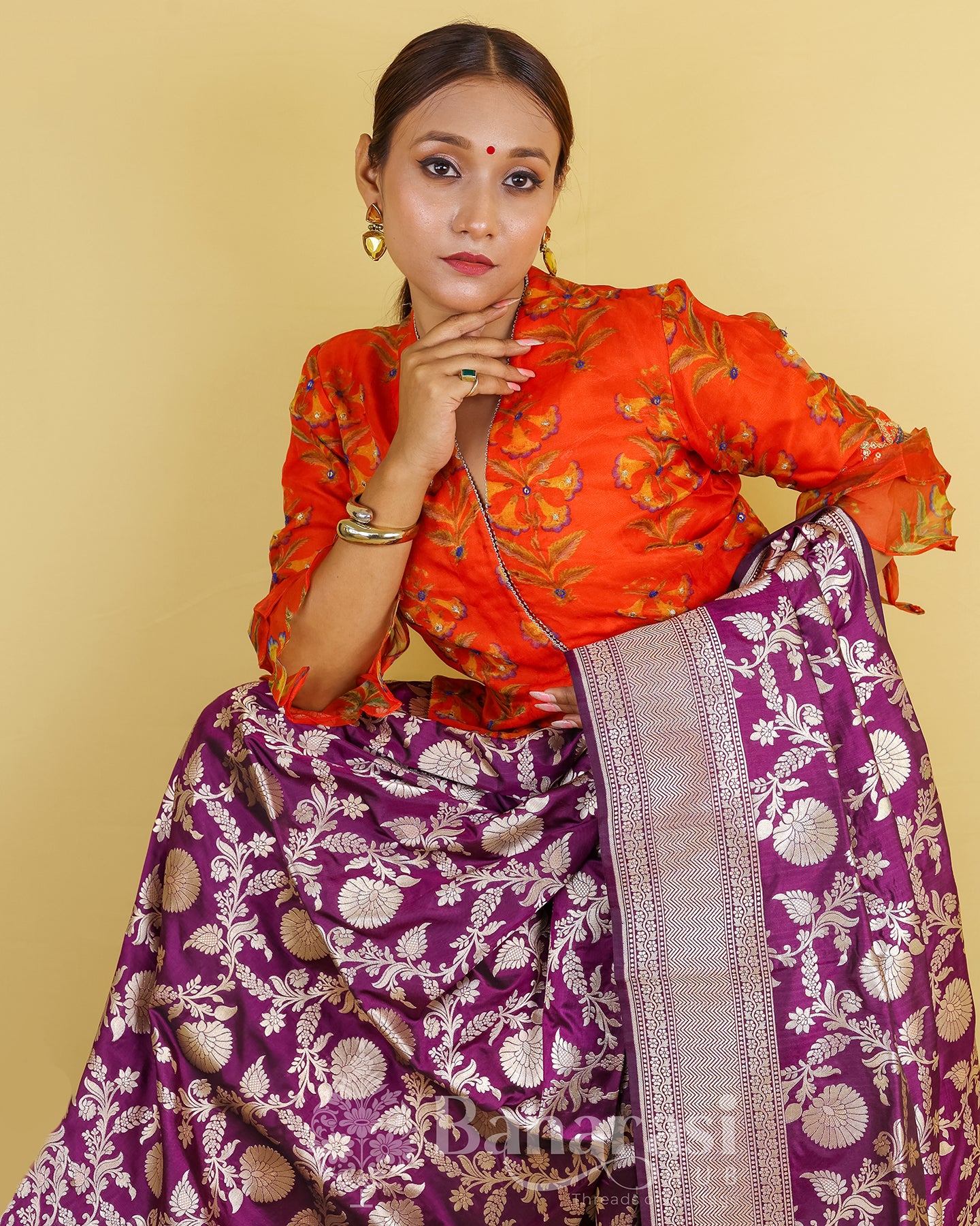 Plum Handwoven Katan Banarasi Silk Saree